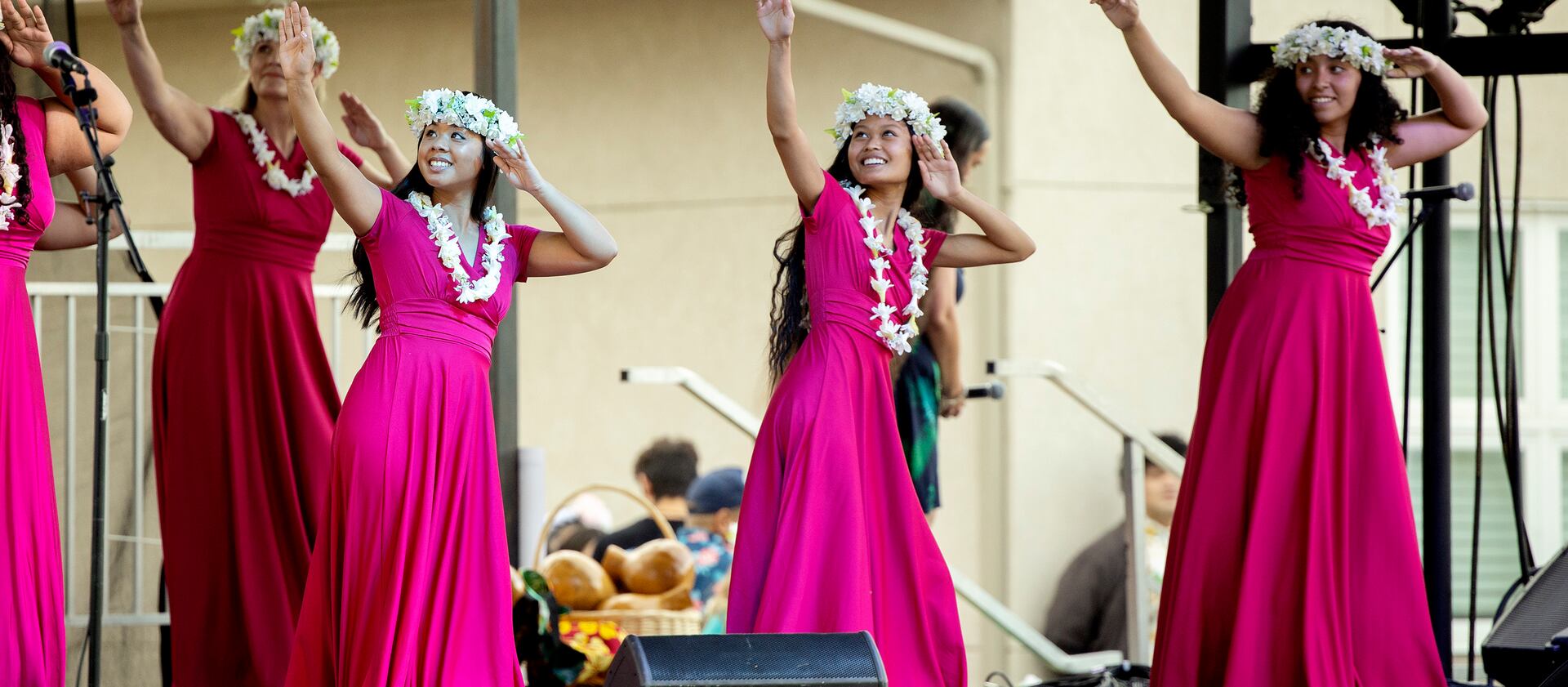 Dancers from Halau ku Pono I Kamalani, perform as Polynesian Month kicks off at the Pacific Heritage Academy in Salt Lake City on Saturday, July 31, 2021.
