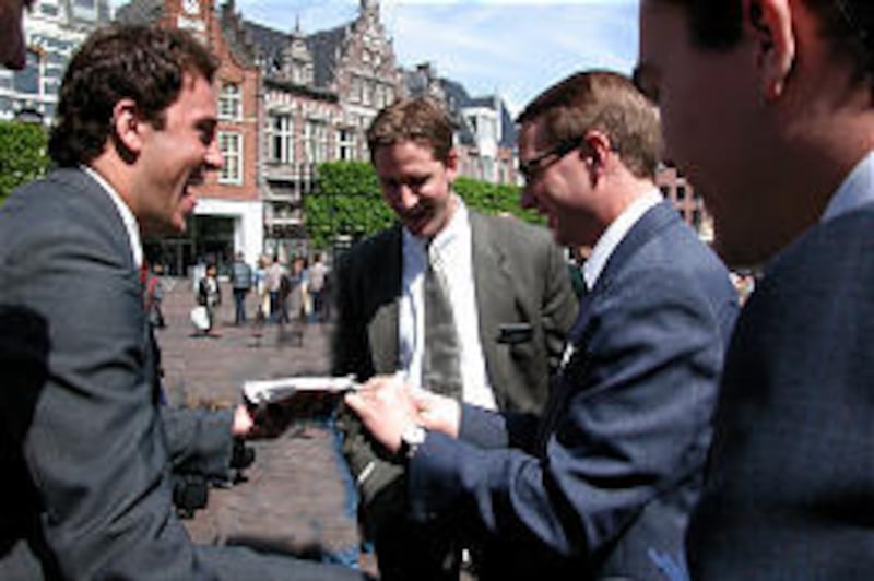 KC Clyde, left, David Nibley, Kirby Heyborne and Cameron Hopkin in "The Best Two Years."