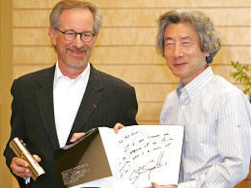 Steven Spielberg, left, and Japanese Prime Minister Junichiro Koizumi