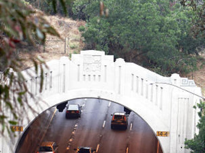 Traffic flows along the Pasadena Freeway (aka the 110), the nation's oldest freeway, in L.A. Sunday.