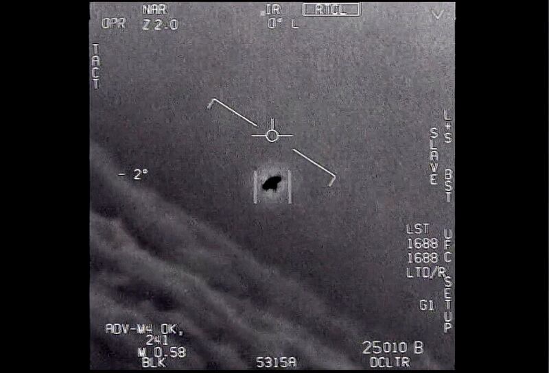 The image from video provided by the Department of Defense shows an unexplained object.