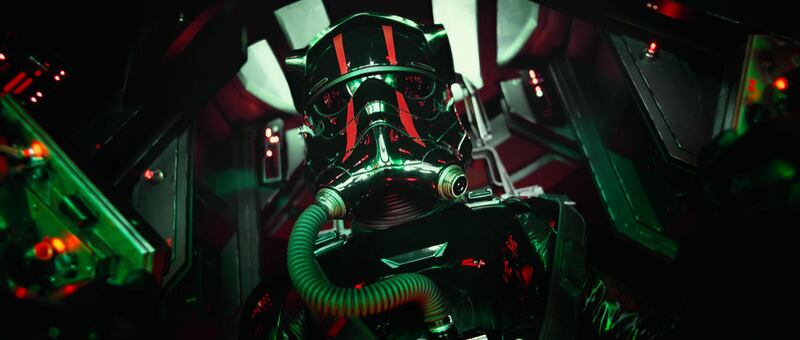 A TIE fighter pilot in “Star Wars: The Force Awakens.”