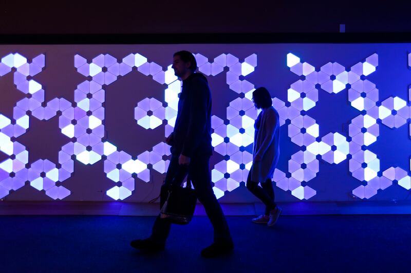Amele Zappitello walks through Dreamscapes, an interactive art space, with her husband Alex Zappitello at the Rio Grande in Salt Lake City on Friday, March 15, 2019.