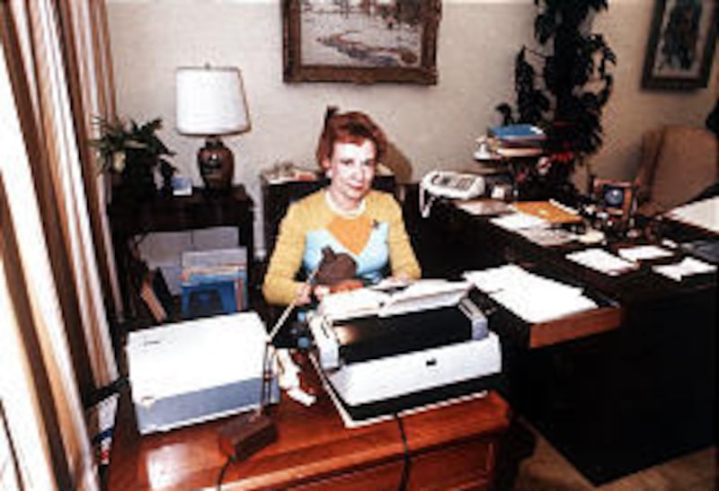 Rose Mary Woods at her White House desk in 1973. She said she might have accidentally erased 18 1/2 minutes of Watergate tapes.