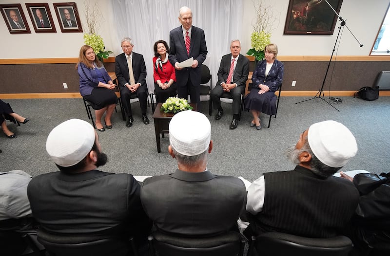 President Russell M. Nelson of The Church of Jesus Christ of Latter-day Saints meets with imams and a victim in Auckland, New Zealand on May 21, 2019  from two mosques that were recently attacked.