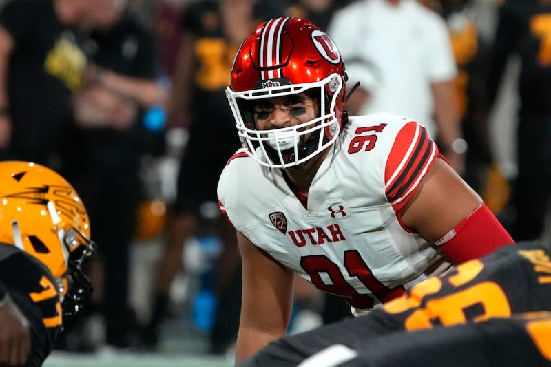 Utah defensive end Gabe Reid prepares for a snap during game against Arizona State, Saturday, Sept. 24, 2022, in Tempe, Ariz.