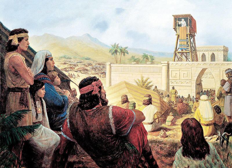 Gary Kapp's painting depicts King Benjamin teaching his people in the Book of Mormon.