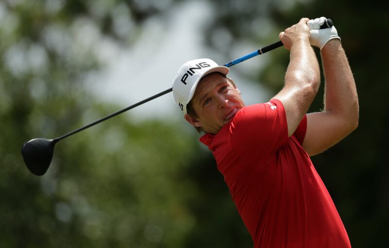 Daniel Summerhays watches his tee shot on the third hole during the third round of the PGA Championship.