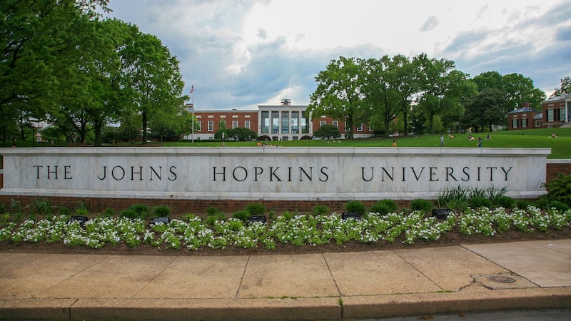 A sign at the Johns Hopkins University campus.