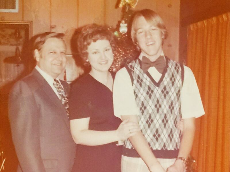 Jay Evensen, right, on Christmas 1973 with his sister, Marianne Evensen and father, Glenn S. Evensen, left.