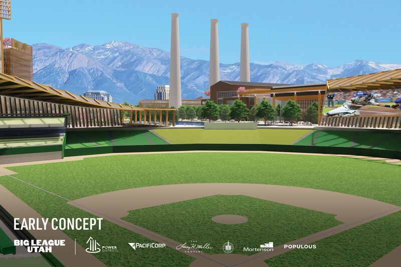 A rendering depicts what a new Major League Baseball stadium could look like in the Power District in Salt Lake City.