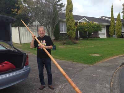 Bethany Bunting's relative Oscar Roggen and his Alpine Horn in New Zealand.