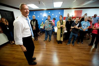 Former Democratic presidential candidate Martin O'Malley rallies volunteers during a visit to 4th Congressional District candidate Ben McAdams' campaign headquarters in Salt Lake City on Tuesday, Oct. 2, 2018.