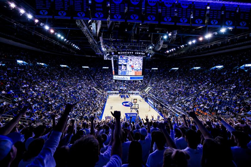 BYU fans cheer during game against Oklahoma State on March 9, 2024, at the Marriott Center in Provo.