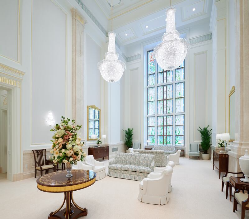 The celestial room of the Syracuse Utah Temple.