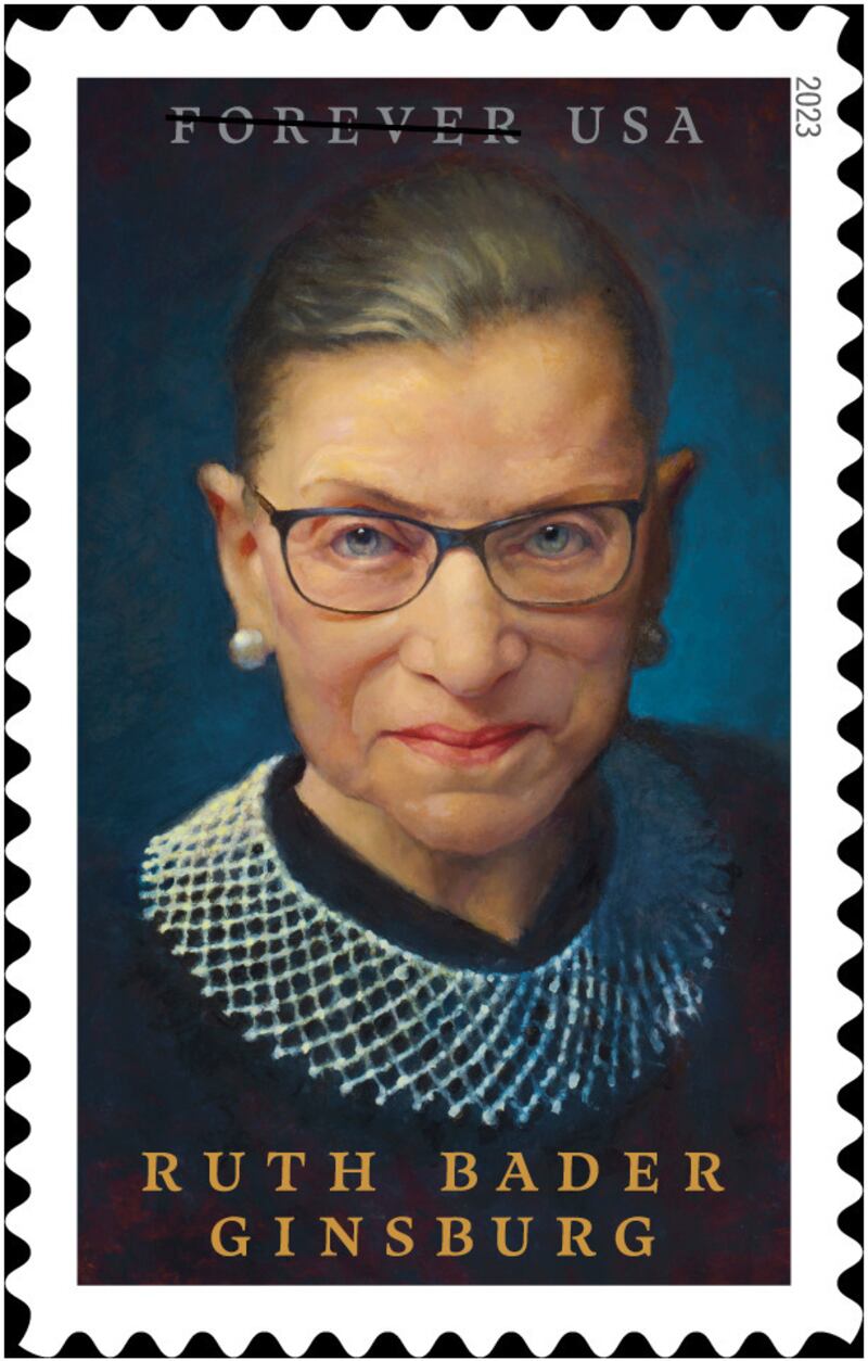 This image provided by the U.S. Postal Service shows the late Supreme Court Justice Ruth Bader Ginsburg.