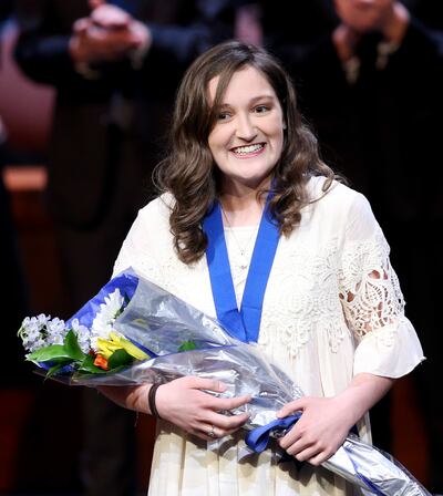 Alta High School's Addie Wray wins the Vocal Performance Sterling Scholar award at the 56th annual Deseret News-KSL Sterling Scholar finals in Salt Lake City on Tuesday, March 13, 2018. Wray is now a music major at Brigham Young University.