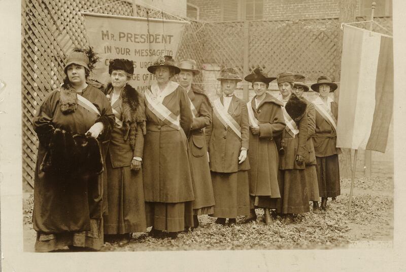 Suffrage picketers in Washington, D.C., on Nov. 10, 1917. Lovern Robertson of Salt Lake City is fourth from the left.