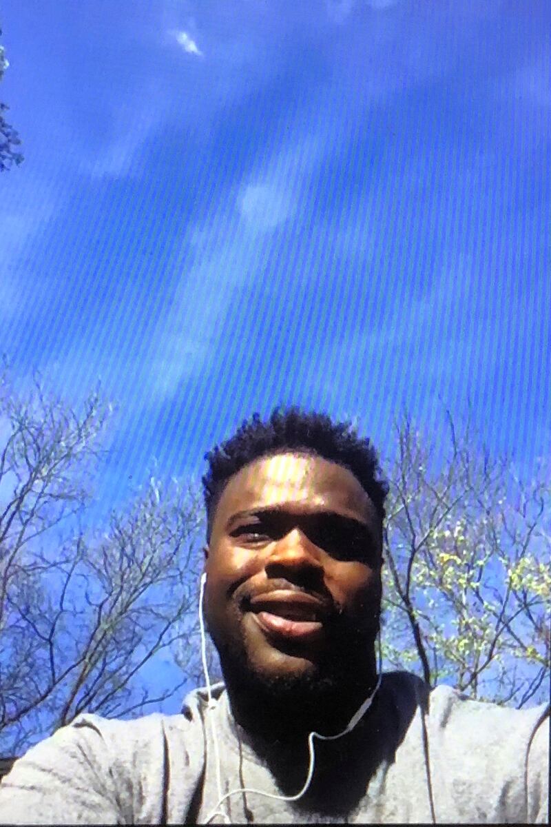 Miami Dolphins NFL football player Shaq Lawson is shown during a Zoom news conference in this photo made in Miami Lakes, Fla., Thursday, March 26, 2020. The Miami Dolphins practiced safe distancing when they introduced eight newly acquired players hunkered down around the country, holding a series of news conferences via Zoom. The technology changed the dynamics of the conversation, and players seemed to like it.