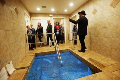 Rabbi Benny Zippel of Chabad Lubavitch of Utah talks to visitors as he gives a tour as part of Interfaith Month. The attendees toured Chabad Lubavitch and the Islamic Bosnian Mosque on Tuesday, Feb. 27, 2018.