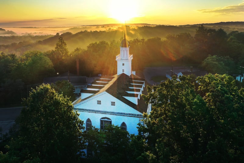 The sun rises on the Kirtland Ohio Temple in Kirtland, Ohio, on Saturday, Aug. 26, 2023.