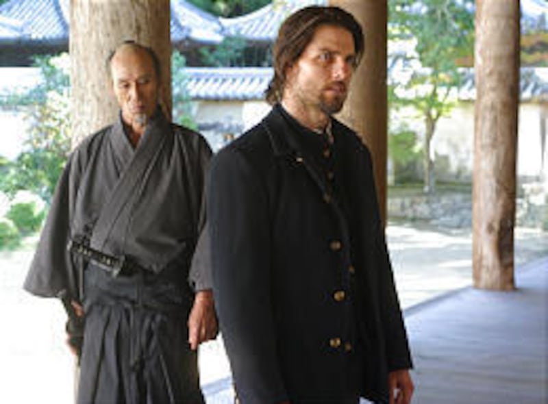 Actor and stuntman Seizo Fukumoto, left, plays a silent samurai in "The Last Samurai" with Tom Cruise.