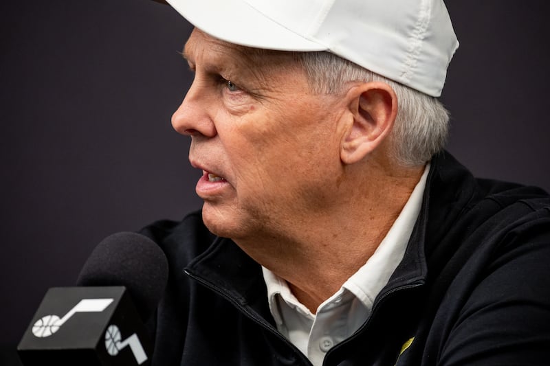 Utah Jazz CEO Danny Ainge speaks during an end-of-season press conference at the Zions Bank Basketball Campus.