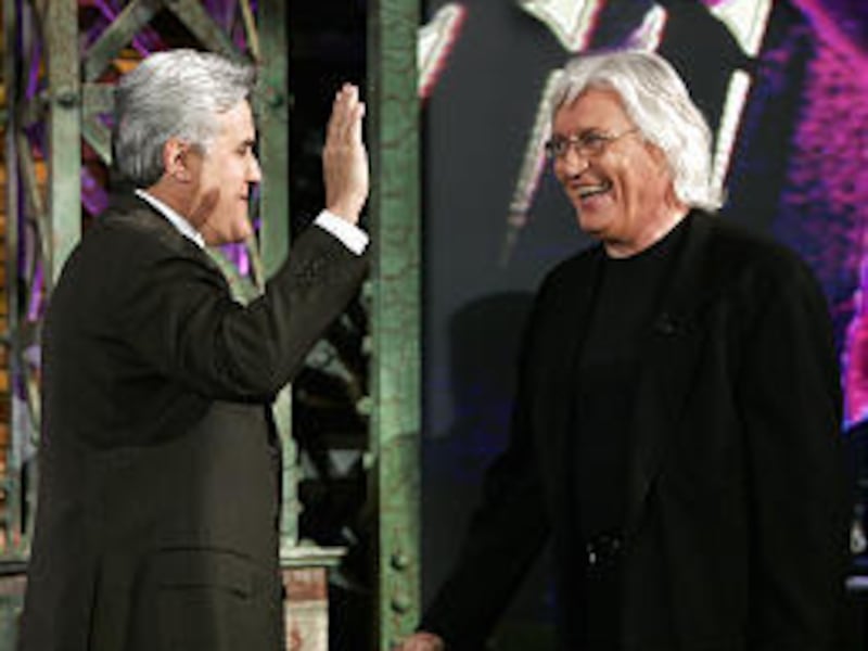 Jay Leno clowns around with Michael Jackson's attorney, Thomas Mesereau, during a taping of "The Tonight Show" last week.
