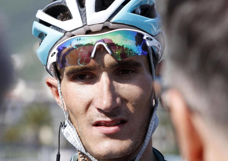 France's Brice Feillu, teammate of Belgium's Wouter Weyland, looks on at the finish area of the third stage of the Giro d'Italia, Tour of Italy cycling race from Reggio Emilia to Rapallo, Monday, May 9, 2011. Weylandt has died after falling at high speed