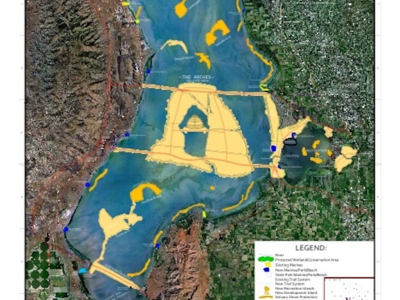Arches Utah Lake envisions a city built on islands made of the lake's own sand.