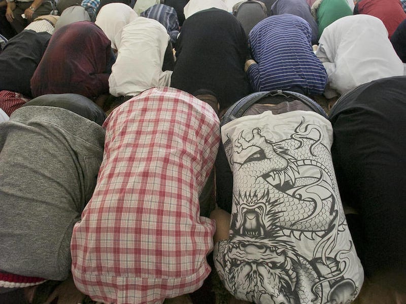 A Muslim congregation pray during a Jumu'ah prayer service at the Islamic Society of Bay Ridge mosque on Friday, Aug. 16, 2013 in Brooklyn borough of New York. The New York Police Department targeted this mosque as a part of a terrorism enterprise inve