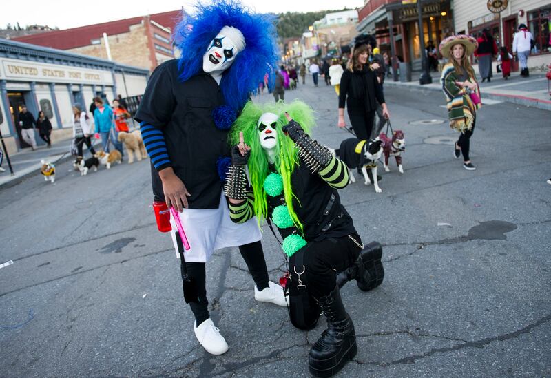 Garth Vaz and Doni Medici pose for a Halloween photo in Park City.