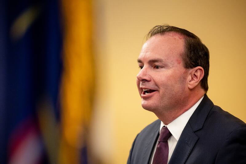 Sen. Mike Lee, R-Utah, is pictured at the Capitol in Salt Lake City on Friday, April 14, 2023.