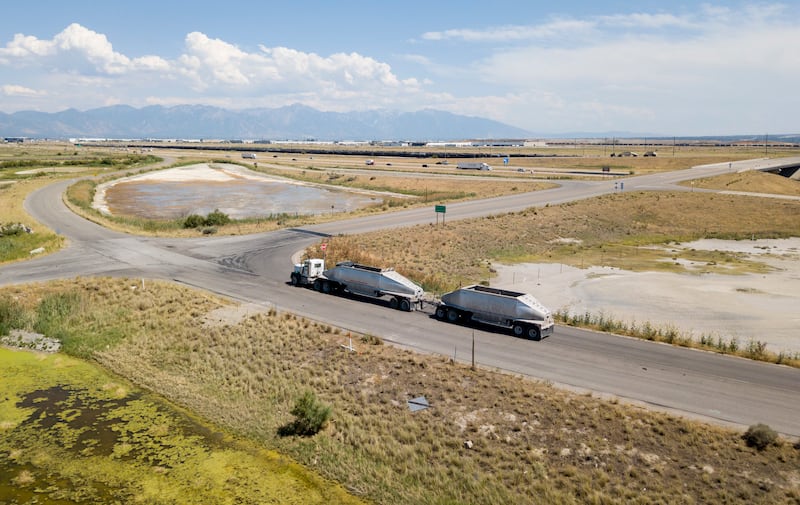 FILE - A section of land looking southeast at 7200 West and I-80 that is part of the proposed Utah Inland Port in Salt Lake City on Monday, July 16, 2018.
