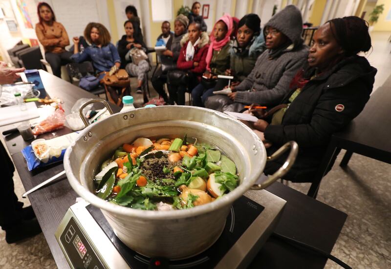 Refugees attend cooking class taught by LDS Charities missionaries at St. Paul's Within the Walls Episcopal Church in Rome, Italy on Thursday, March 7, 2019. The Church of Jesus Christ of Latter-day Saints partners with the Catholic church to help refugee