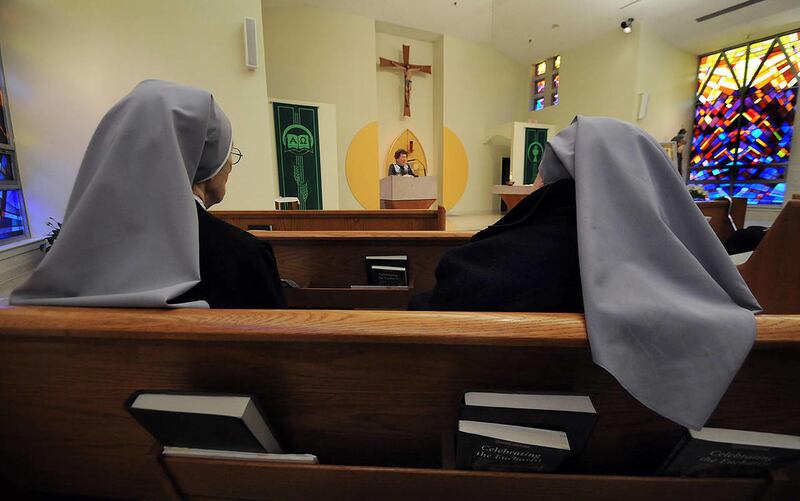Nuns listen to Helen Gohsler, President of Pennsylvania for Human Life Scranton Chapter, during a Pro-Life Service held in the chapel of Holy Family Residence hosted by The Little Sisters Of The Poor in Scranton, Pennsylvania on Wednesday, Jan. 22, 2014.