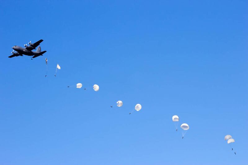A Polish C-130 Hercules drops para troopers at the Operation Market Garden memorial on Sept. 22, 2012, near Ede, Netherlands. Market-Garden was a large Allied operation in 1944.