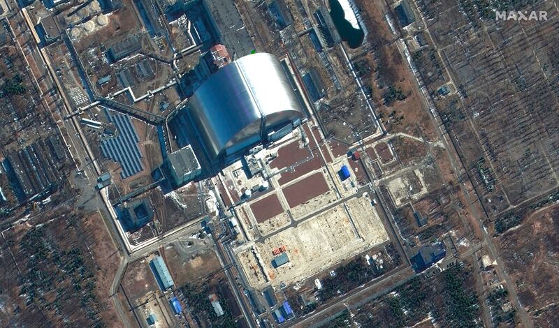 This close view of Chernobyl nuclear facilities, Ukraine.