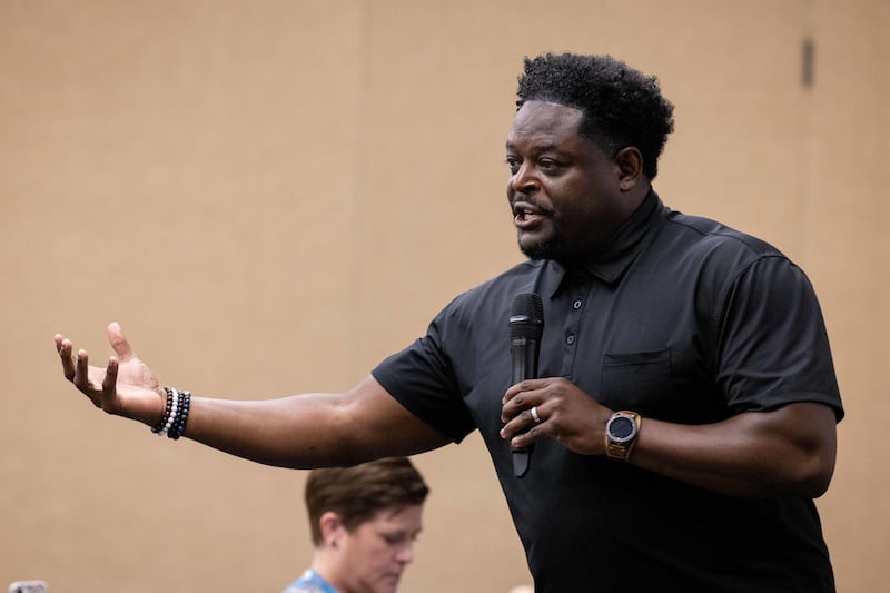 The Rev. Dr. Derwin Gray, a former BYU and NFL player, speaks about racism during a presentation on the BYU campus.