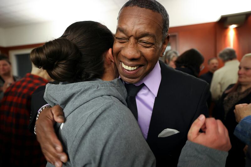 Army veteran Robert Farmer, right, hugs Bailey Davis, Steps Recovery Center Murray manager, after Farmer graduated from Veteran’s Court at the Matheson Courthouse in Salt Lake City on Thursday.