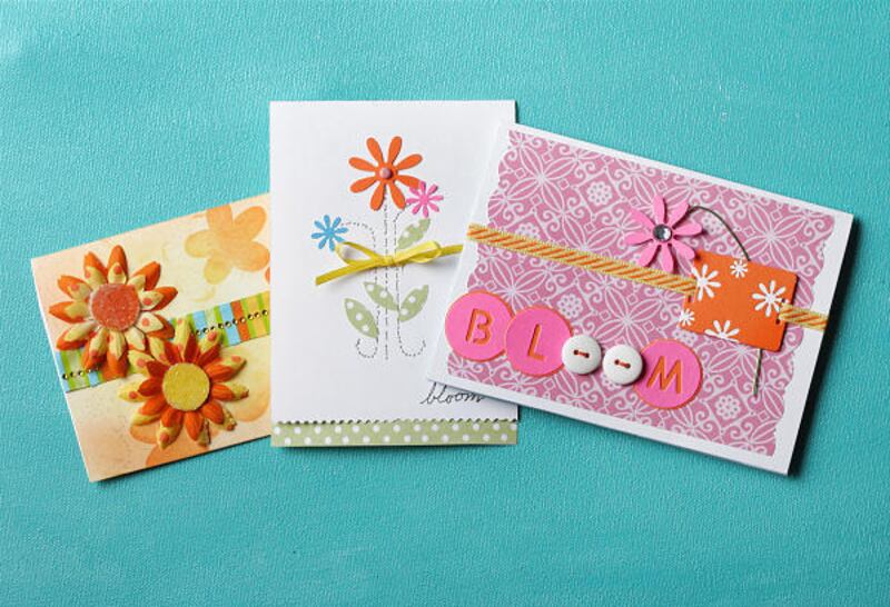 Valerie Parsons makes a variety of cards, including, from left, those requiring a medium skill level, beginning and advanced ones.