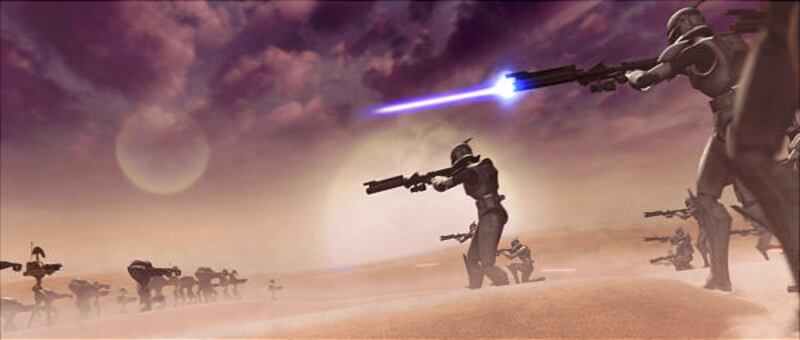 A scene from the animated film “Star Wars: The Clone Wars.” It will be released theatrically Aug. 15.