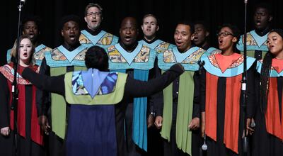 The Debra Bonner Unity Gospel Choir, an independent LDS choir, performs "Calvary" during the 109th NAACP Annual Convention at the Henry B. González Convention Center in San Antonio on Sunday, July 15, 2018.