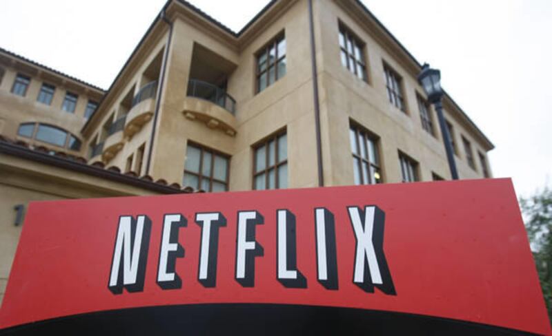 This Jan. 29, 2010, photo, shows the company logo and view of Netflix headquarters in Los Gatos, Calif.