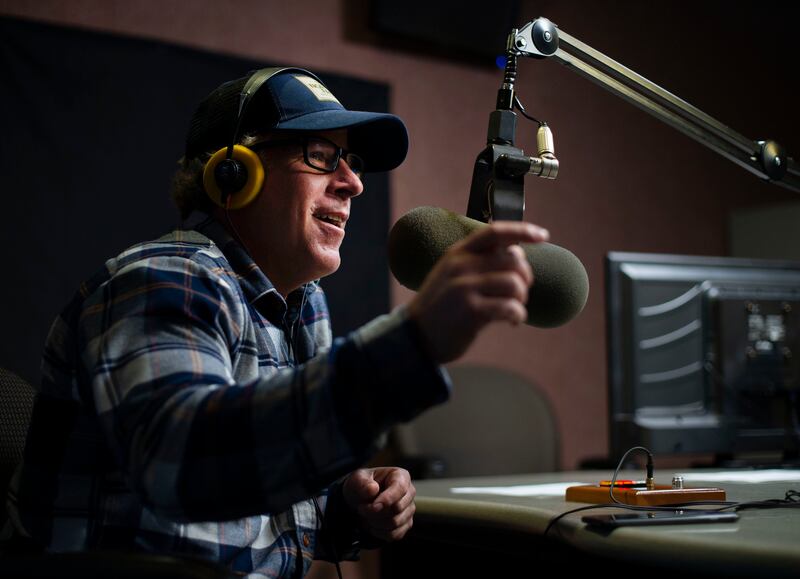 Casey Scott records his podcast called "Project Recovery" at KSL in Salt Lake City on Thursday, March 21, 2019.