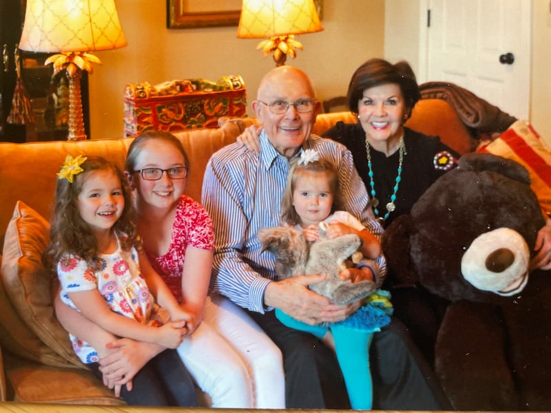 President Dallin H. Oaks and Sister Kristen Oaks with three of their great-granddaughters.