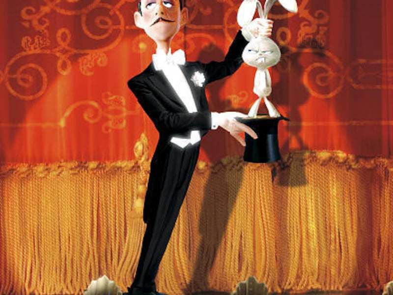 A magician and his rabbit in a scene from the film "Presto."
