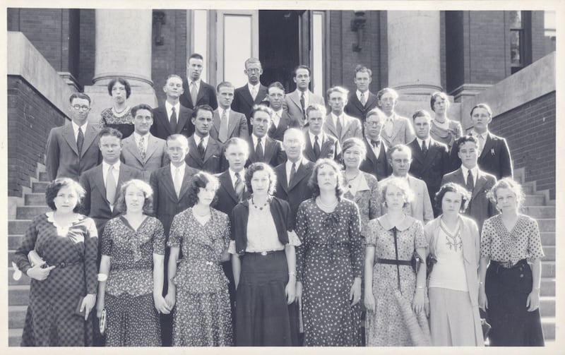 A group of missionaries poses for a photo outside the Salt Lake Mission Home in Salt Lake City, Utah in the mid 1920s.