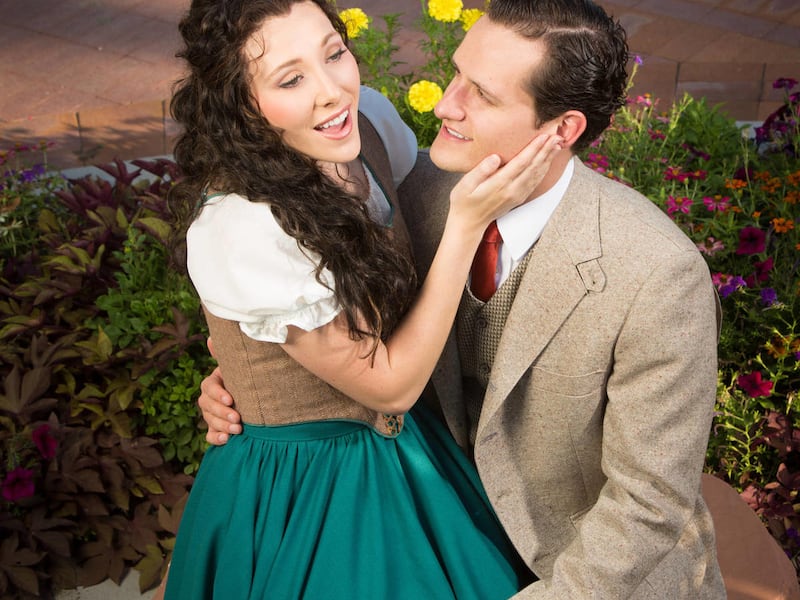 Brittany Sanders as Fiona MacLaren and Adam Dietlein as Tommy Albright in Hale Centre Theatres production of Brigadoon.