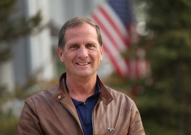 Rep. Chris Stewart at a backyard event in Farmington.